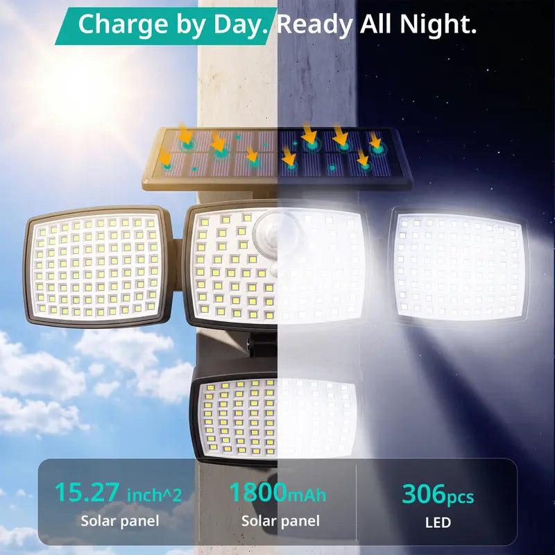 4500LM Solar Outdoor Security Light – 306 LED 4-Head Motion Sensor