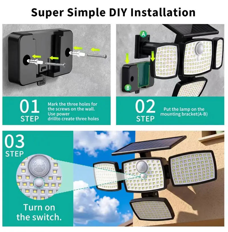 4500LM Solar Outdoor Security Light – 306 LED 4-Head Motion Sensor