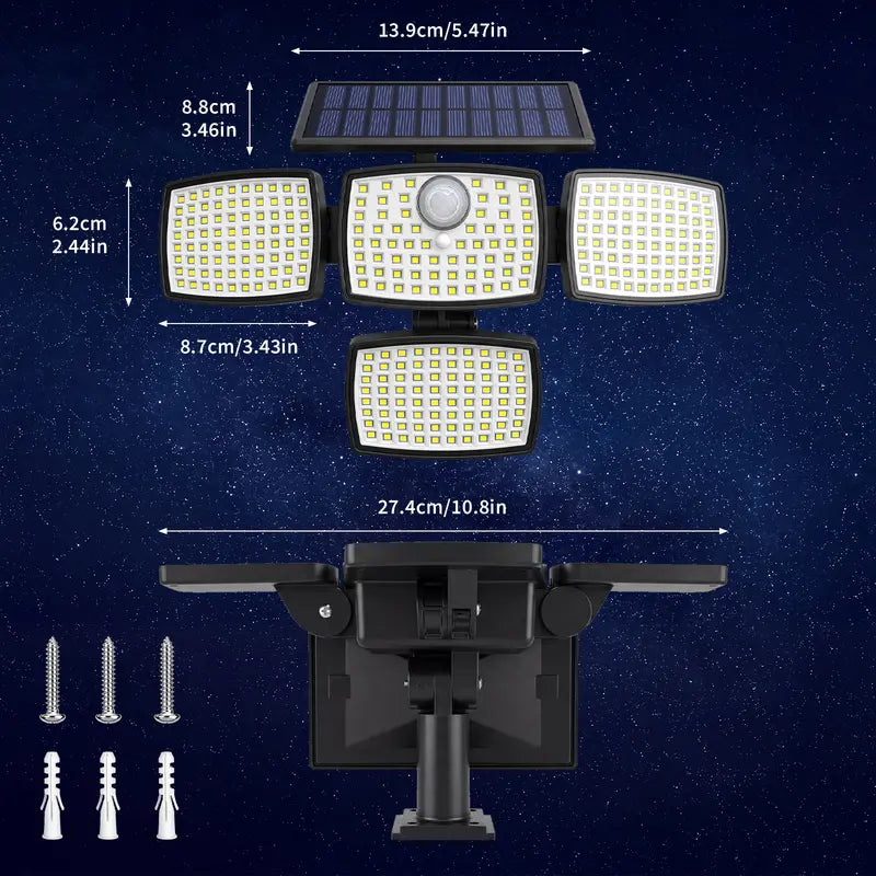 4500LM Solar Outdoor Security Light – 306 LED 4-Head Motion Sensor